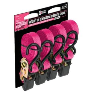 Tie Down - Ratchet LinQ RTDS255-4 25Mm x 5M with S Hook 4-PACK PINK
